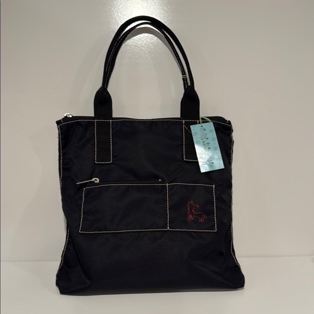 Hiponica Black Tote Bag with Red Embroidery NWT